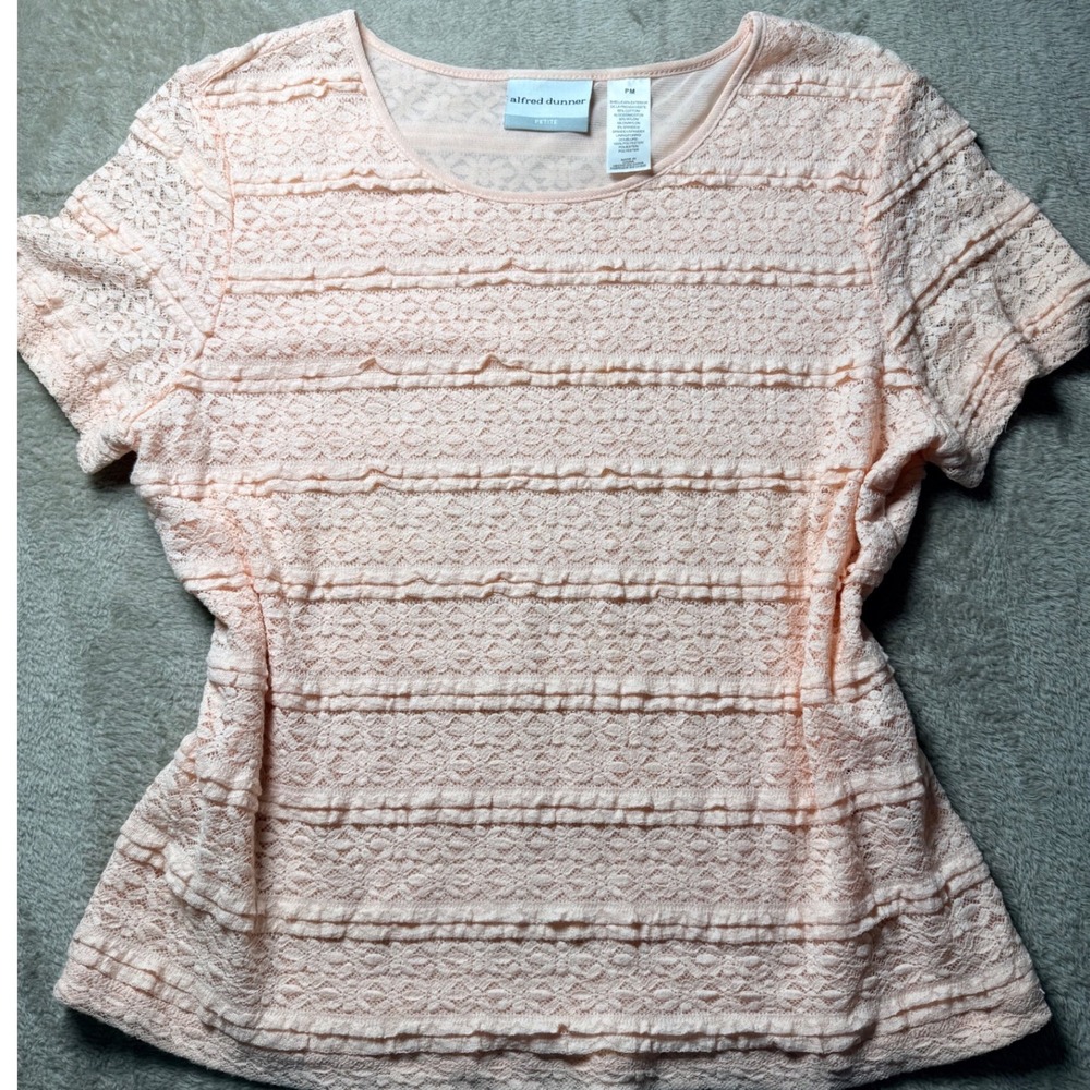 Alfred Dunner Petite Peach/Pink Lace Ruffle Top PM Coquette Shabbychic Feminine